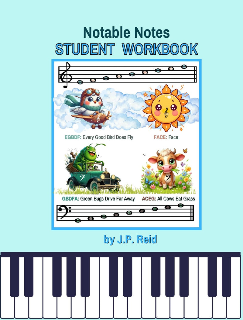 Notable Notes Student Edition book cover — beginner piano workbook by J.P. Reid
